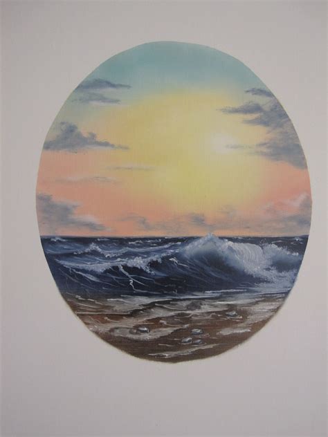 Oval Ocean Sunset Bob Ross Inspired Oils Ocean Waves Painting Wave