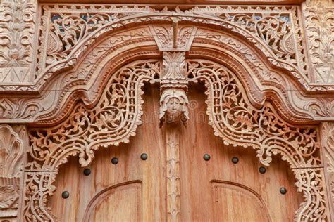 Balinese Wood Carved Doors With Traditional Local Ornaments Local