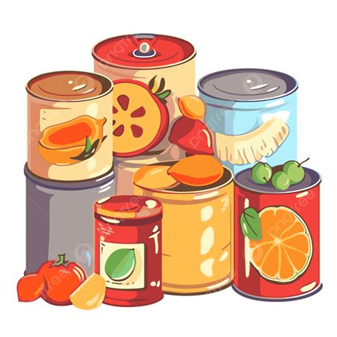 Canned Foods Vector Sticker Clipart Pile Of Food Cans And Fruit