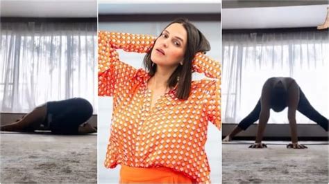 pregnant neha dhupia does prenatal yoga advocates staying fit in new