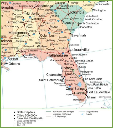 Road Map Of Georgia And Florida Printable Maps