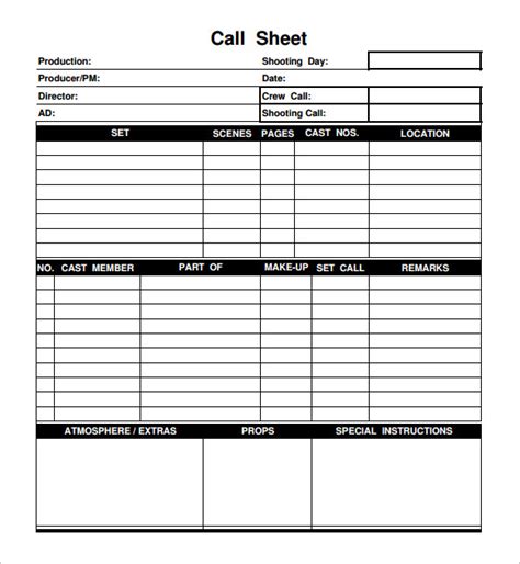 Free 10 Sample Call Sheet Templates In Ms Word Pdf