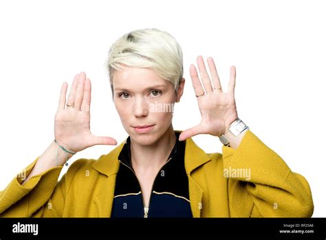 Portrait Of Woman Showing Her Palms Stock Photo Alamy