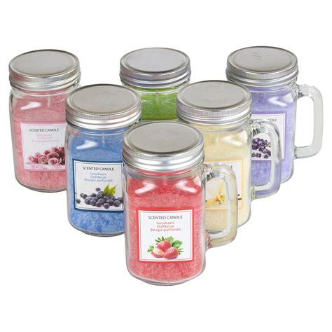 6 X Large Scented Candles In Glass Mason Jars Lid Home T Set Fruit
