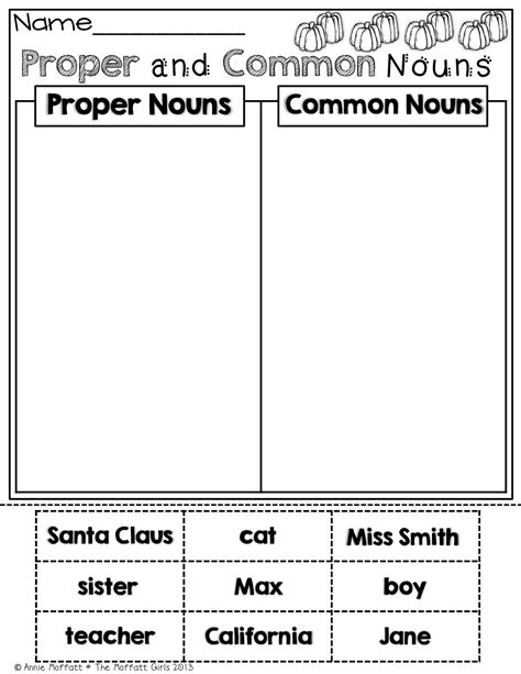 Students identify common an proper nouns. The Moffatt Girls: Fall Math and Literacy Packet (1st Grade) | Common and proper nouns, Proper ...