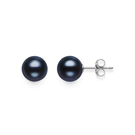 Pearlzzz Cultured Freshwater Black Pearl Aaa Quality Stud Earring In