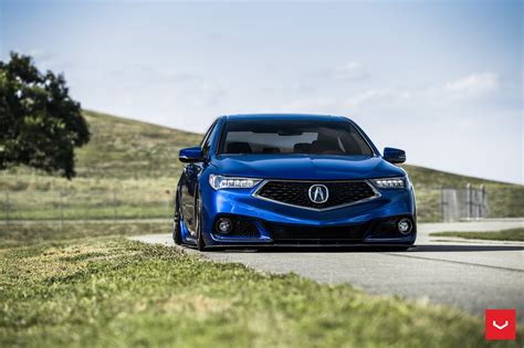 Electric Blue Acura Tlx Wearing A Blacked Out Mesh Grille —