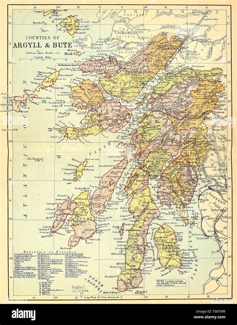 Map Of The Counties Of Argyll And Bute Scotland Circa 1882 Stock Photo