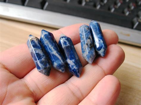 On Sales Natural Blue Veins Stone Double Terminated Point Blue Stone
