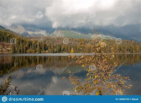 Nature Mountain Scene With Beautiful Lake In Slovakia Tatra Strbske