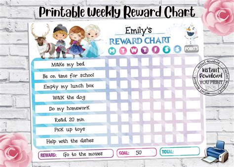 Instant Download Frozen Reward Chart Printable Frozen Chart Etsy