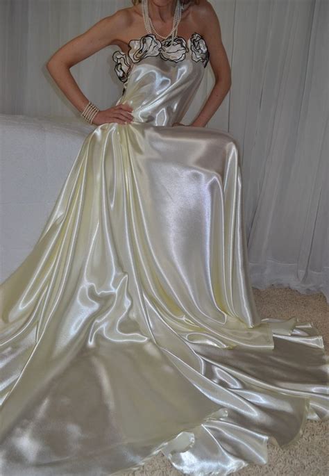 Natashas Secretbetweenus Lingerie Silky Satin Bridal White Pearl Full Sweep Long Nightgown With