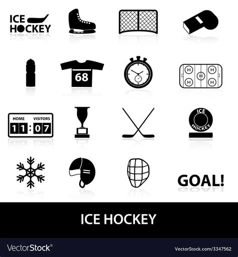 Ice Hockey Sport Black Icons Set Eps10 Royalty Free Vector