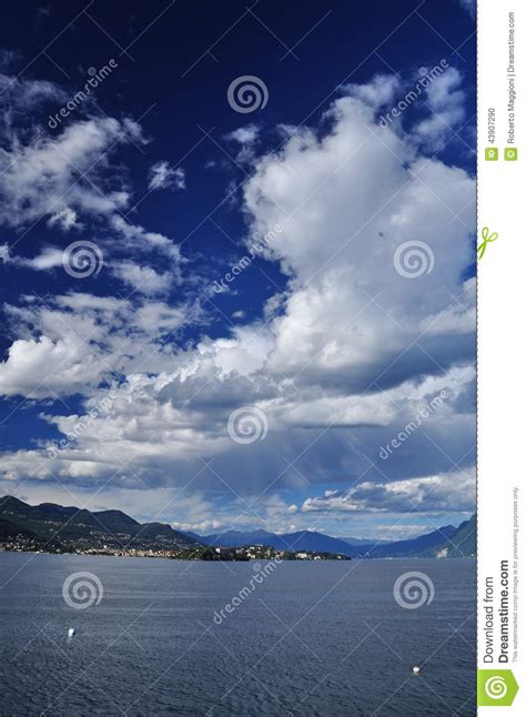 Big Blue Sky Over Lago Lake Maggiore Italy Stock Photo Image Of