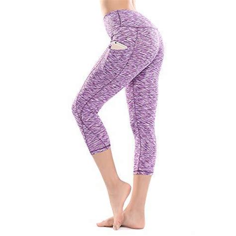 Purple Yoga Capri For Women Workout Leggings W Pockets High Waist Tummy