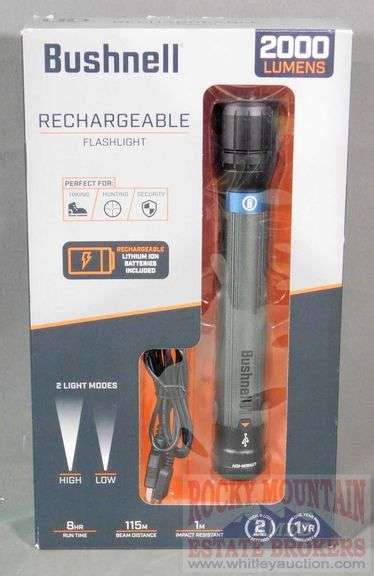New Bushnell 2000 Lumen Rechargeable Flashlight With 2 Light Modes