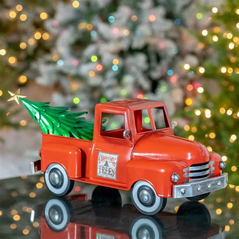 Iron Christmas Truck With Tree In Glossy Red 21x9x925 Bed Bath