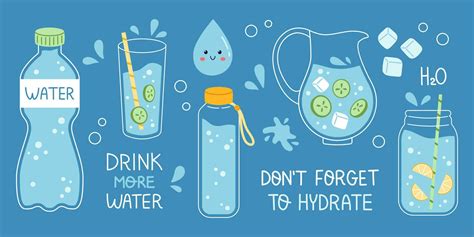 Vector Drink More Water Set Dont Forget To Hydrate Trendy Collection