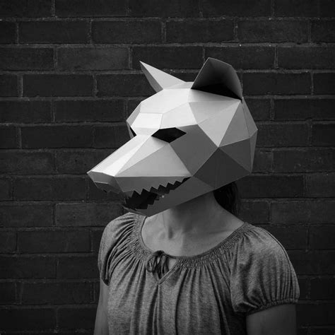 Wolf 3d Papercraft Mask Template Low Poly Paper Mask Unique Etsy