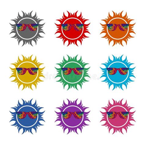 Sun With Sunglasses Icon In Flat Style Isolated On White Background