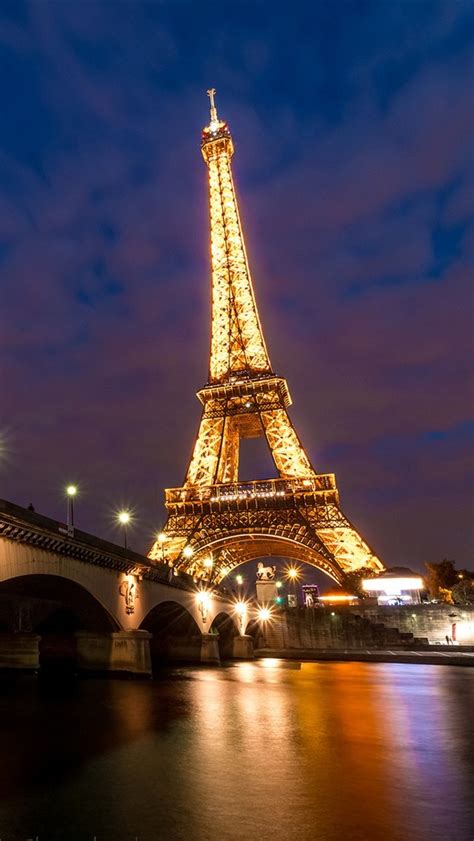 Fondos De Pantalla Torre Eiffel Puente Río Luces Noche París