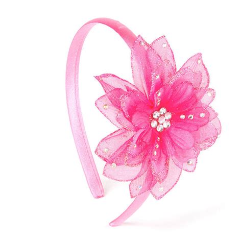 Claires Club Glitter Flower Headband Pink Claires Us