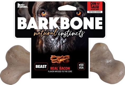 Pet Qwerks Dinosaur Barkbone Bacon Flavor Tough Dog Chew Toy Beast