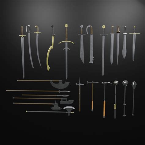 24 types of low-poly medieval weapons 3D model | CGTrader