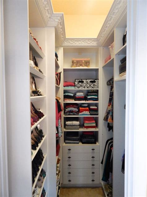 Ultra Small Narrow White Walk In Closet Design Idea With Floor To