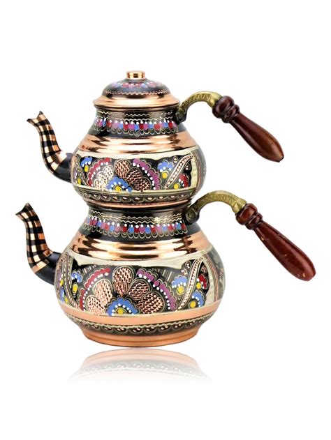 Handmade Original Copper Turkish Tea Pot Kettle With Wood Handle