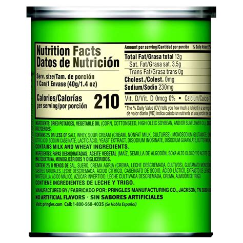Pringles Nutrition Facts Label Label Ideas