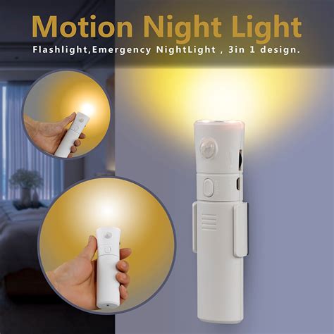 3 In 1 Motion Sensor Night Light Rechargeable Flashlight Emergency