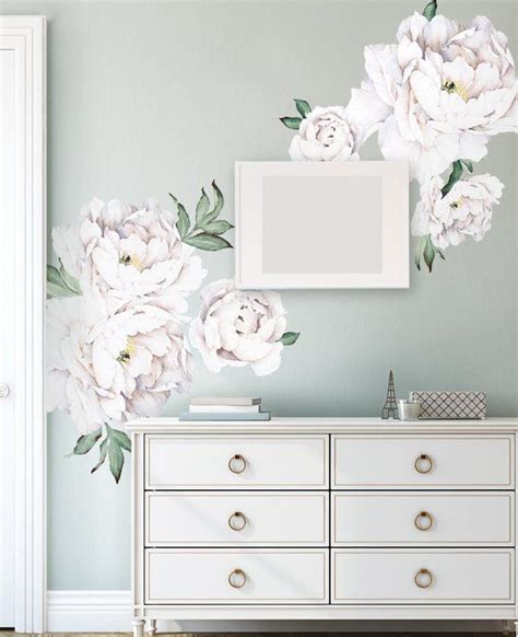 Peony Flowers Wall Sticker White Watercolor Peony Wall Stickers Peel And Stick Removable