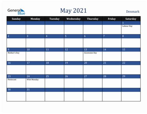 May 2021 Calendar With Denmark Holidays
