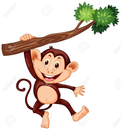 Vector Cute Monkey Hanging On The Branch Illustration Cute Monkey