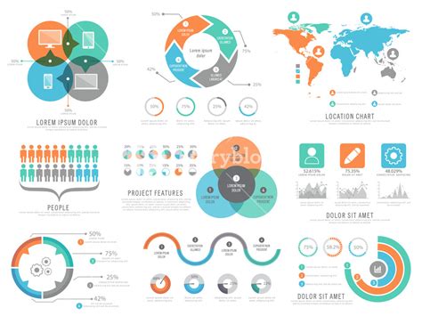 A Big Set Of Various Infographic Elements Including Statistical Graphs