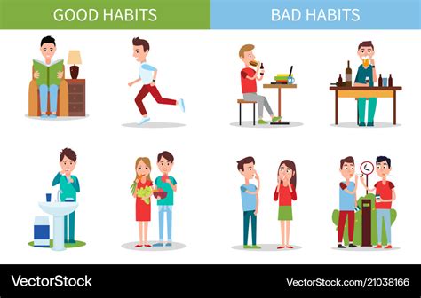 Bad And Good Habits Poster Set Royalty Free Vector Image