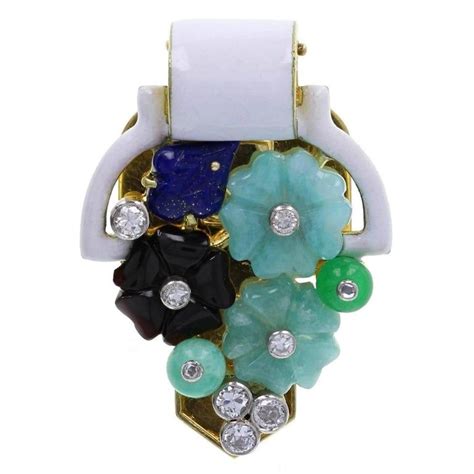 Cartier Tutti Frutti Jade Emerald Onyx Lapis Lazuli Diamond Brooch