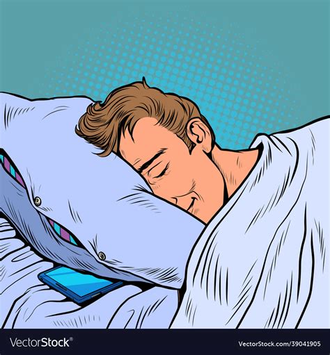 A White Man Sleeps In Bed On Pillow Night Vector Image