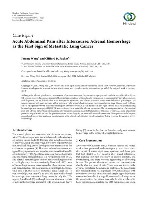 PDF Case Report Acute Abdominal Pain After Intercourse Downloads