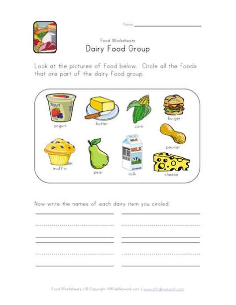 Dairy products brainstorm a list of products that are made from milk. Dairy Food Group Worksheet