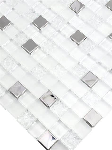 Modern White Glass Metal Kitchen Backsplash Tile