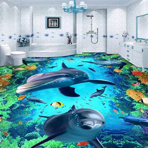Custom 3d Flooring Photo Wallpaper Underwater World Dolphin Vinyl Floor
