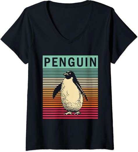 Damen Pinguin Retro Vintage Pinguin T Shirt Mit V Ausschnitt Amazon
