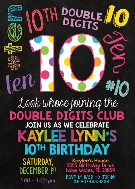 Double Digits Birthday Invitation Social Media Birthday Etsy 10th