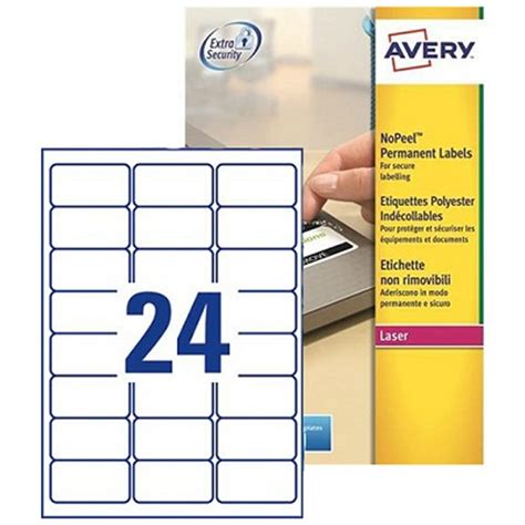 A4 laser sheet labels suits: Avery NoPeel Tamper-proof Labels / 24 per Sheet / 63.5x33 ...
