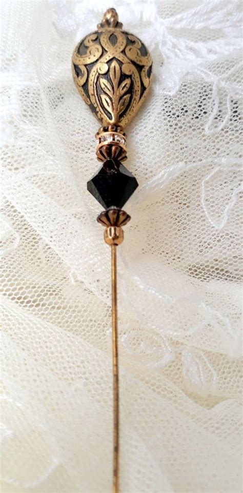 antique victorian ladies hat pin design copper rhinestone etsy gold accessories jewelry