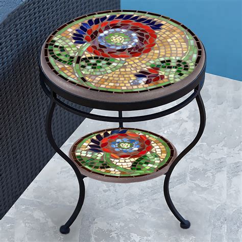 Dahlia Mosaic Side Table Tiered Neille Olson Mosaics Iron Accents