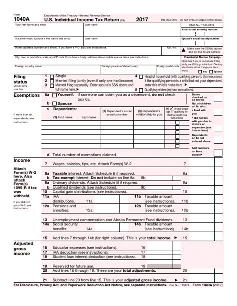 Irs Form 1040a 2017 Fill Out Sign Online And Download Fillable Pdf