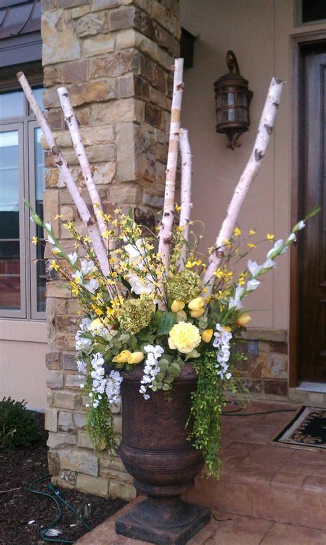 Spring Urn Arrangement Early Blooming Forsythia Branches Combined